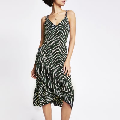 green leopard print slip dress