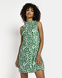 Green Animal Print Smock Mini Dress