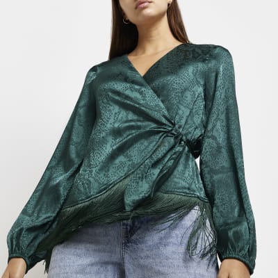 Green animal print wrap top
