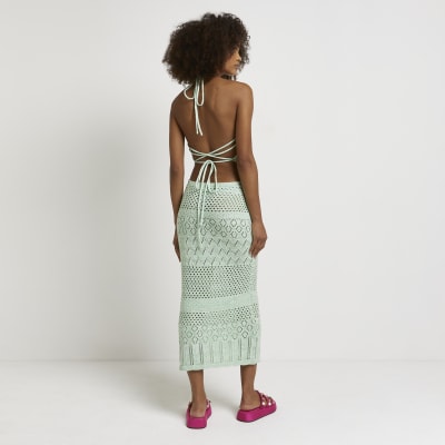 Green backless bodycon midi dress