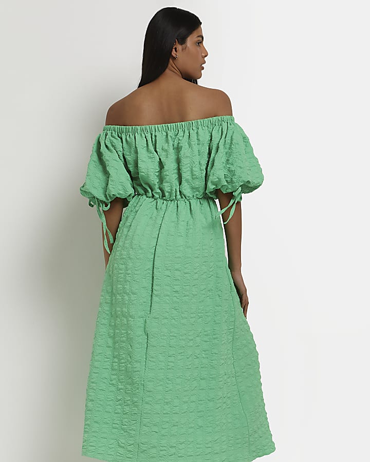 Green bardot midi dress