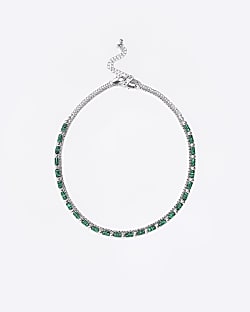 Green beaded multirow necklace