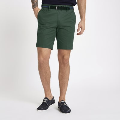 Green belt detail slim fit shorts