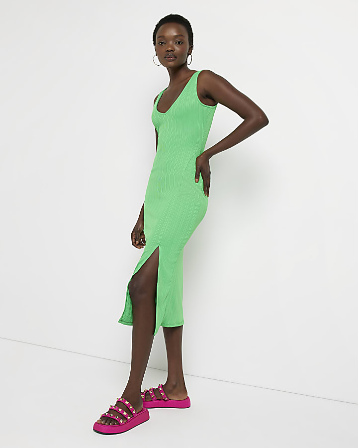 Green bodycon midi dress