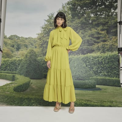 River island store yellow bardot dress