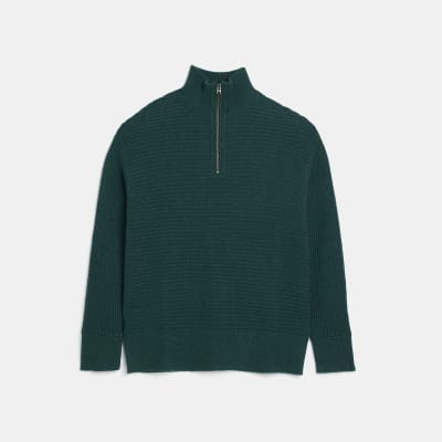 Green Boxy fit half zip knitted jumper | River Island