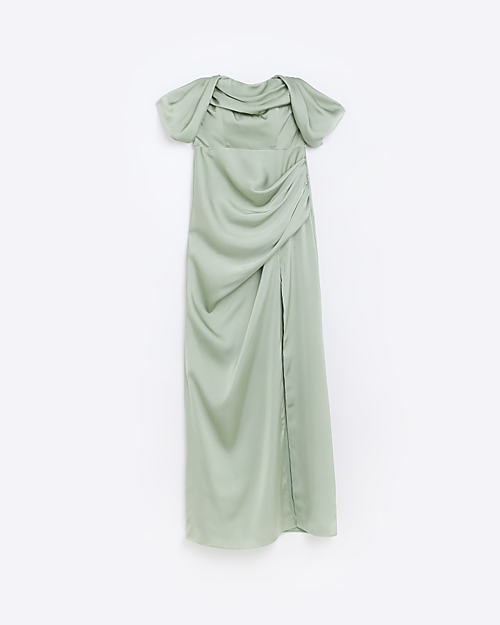 Green Bridesmaid Bardot Maxi Dress
