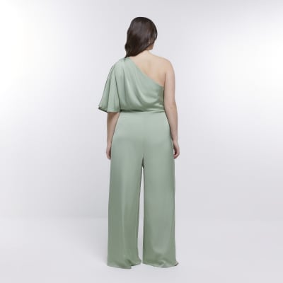 Green Bridesmaid Drape Shoulder Jumpsuit