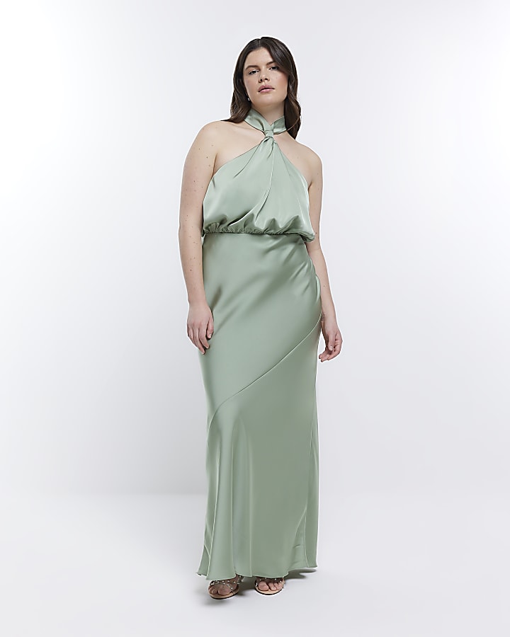 Green Bridesmaid Halter Maxi Dress