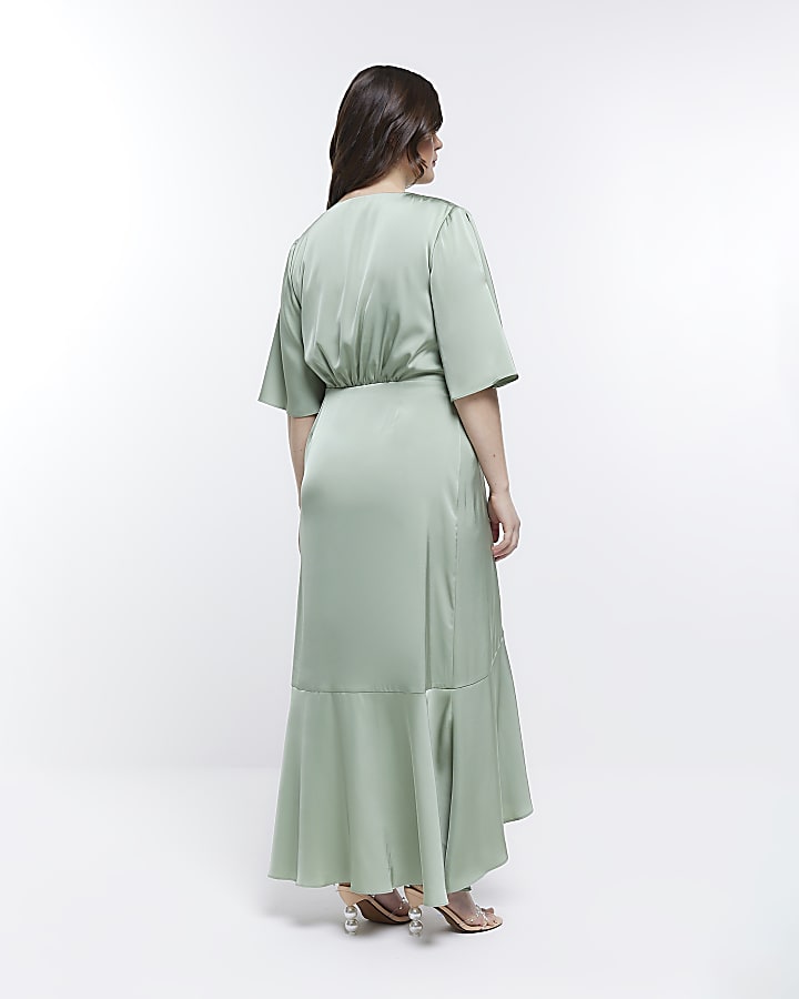 Green Bridesmaid Waterfall Wrap Maxi Dress