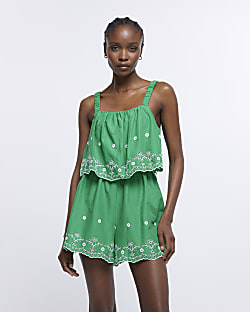 Green Broderie Playsuit