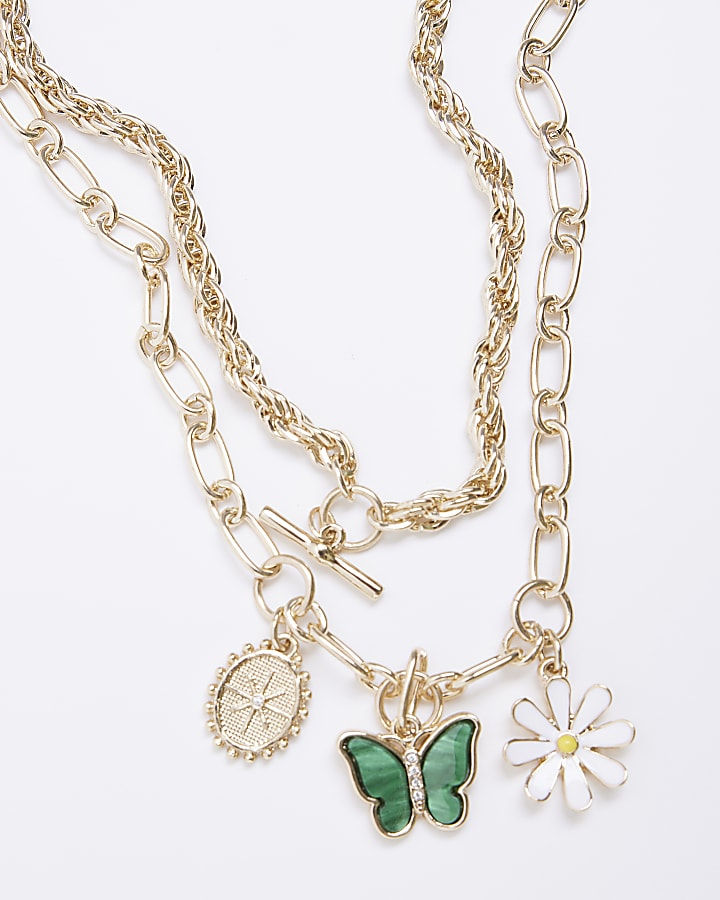 Green butterfly daisy chain necklace