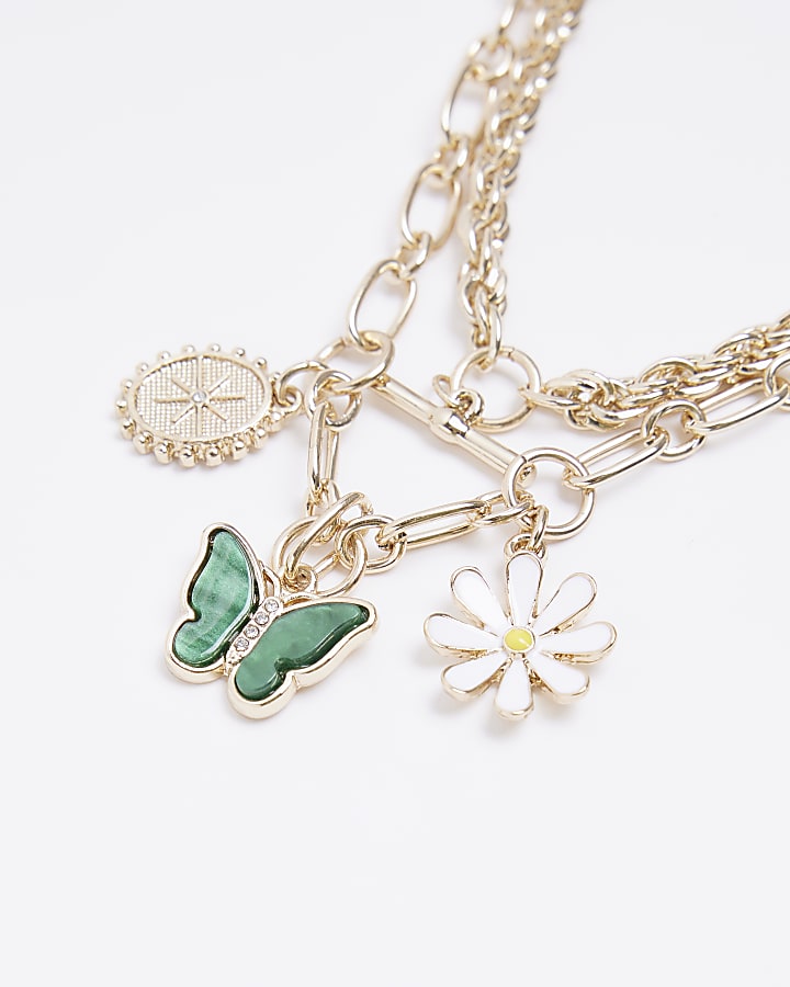 Green butterfly daisy chain necklace