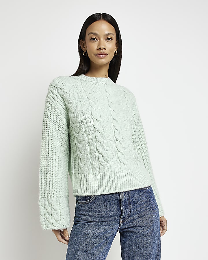 Green cable knit jumper