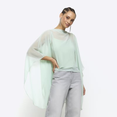 Green cape detail blouse