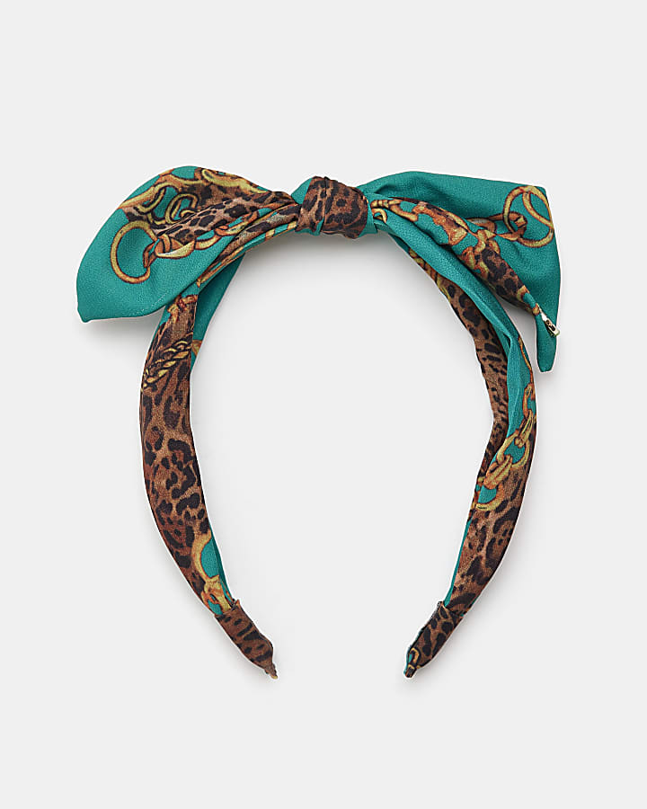 Green chain print tie knot hairband