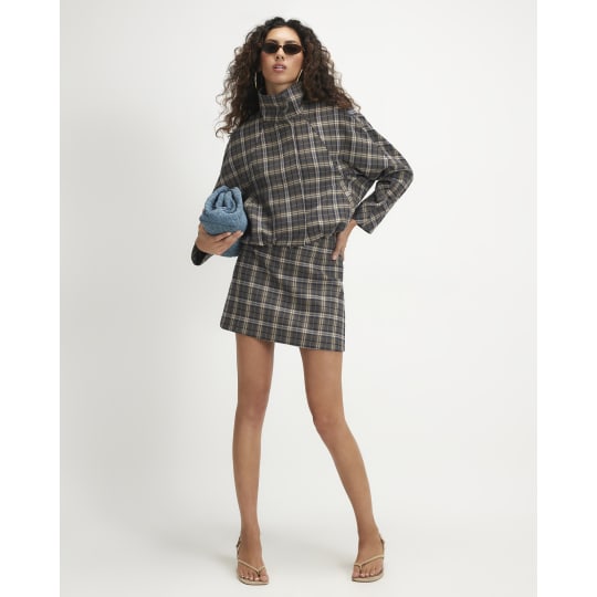 River Island Green Check A-line Mini Skirt