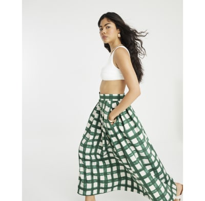 Green Check Midi Skirt