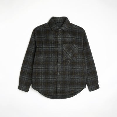 Green check padded shacket