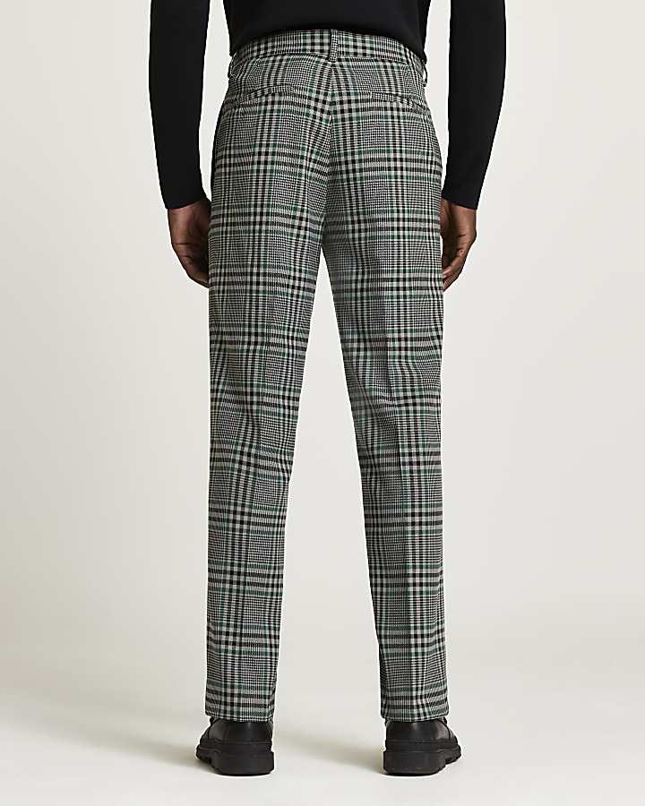 Green check print loose fit trousers