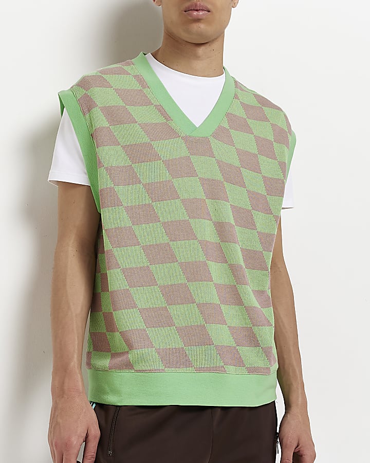 Green Check sleeveless sweatshirt Vest
