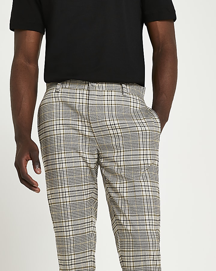 Green check slim fit trousers