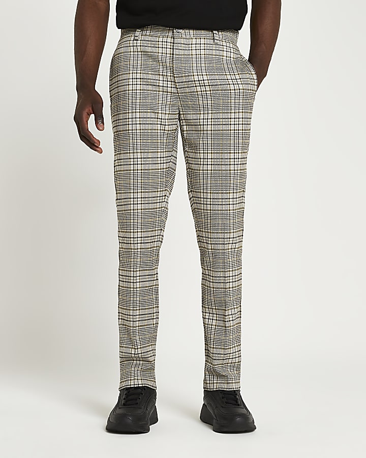 Green check slim fit trousers