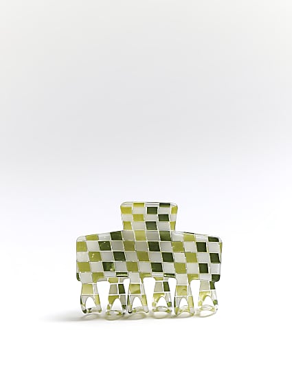 Green checkerboard hair clip