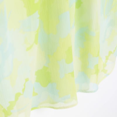 Green chiffon floral puff sleeve blouse