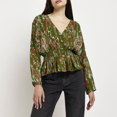 Green chiffon paisley blouse River Island