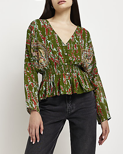 Green chiffon paisley blouse