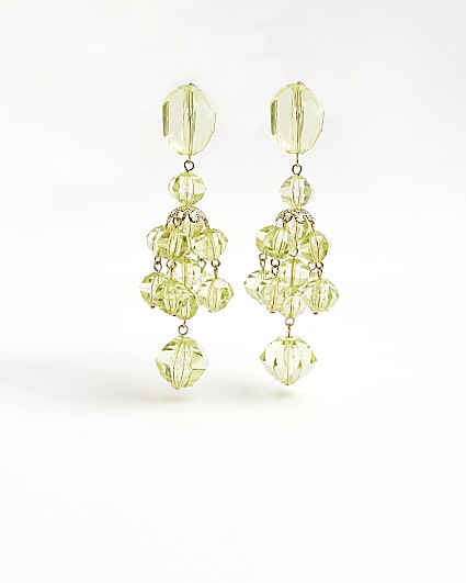 Green clear bead drop earrings