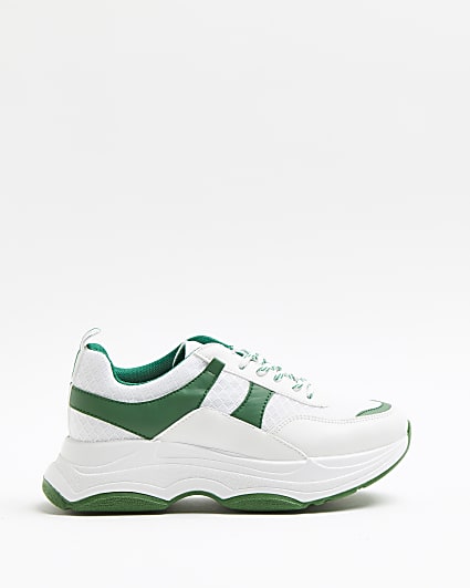 Green colour block chunky trainers