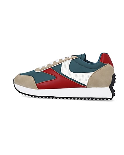 360 degree animation of product Green colour block retro runner trainers frame-4