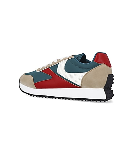 360 degree animation of product Green colour block retro runner trainers frame-5