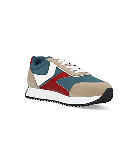 360 degree animation of product Green colour block retro runner trainers frame-18