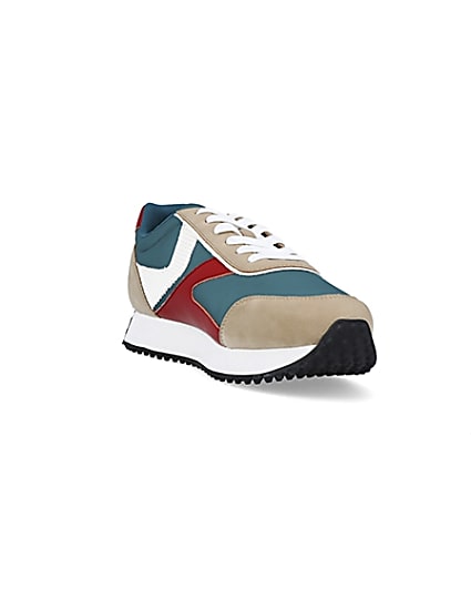 360 degree animation of product Green colour block retro runner trainers frame-19