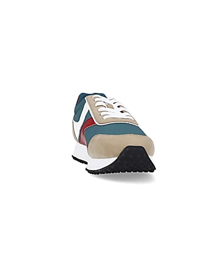 360 degree animation of product Green colour block retro runner trainers frame-20