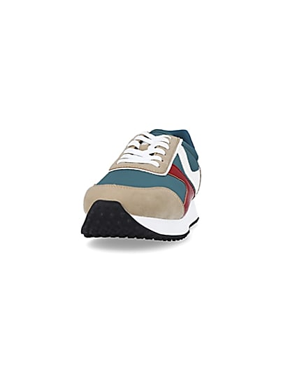 360 degree animation of product Green colour block retro runner trainers frame-22