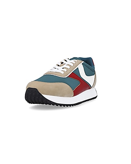360 degree animation of product Green colour block retro runner trainers frame-23