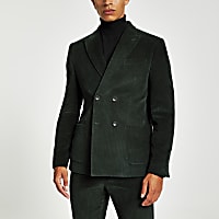 Green cord double breasted skinny suit jacket
