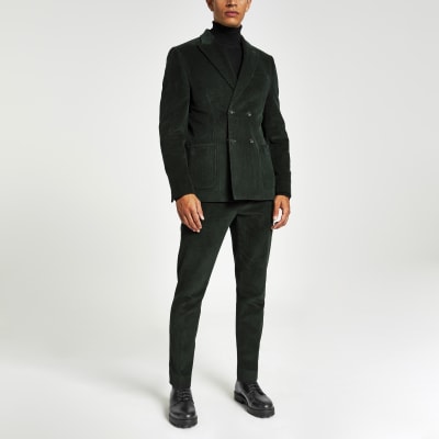 Green cord skinny suit trousers