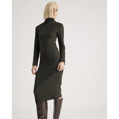Green Cosy Wide Rib Midi Dress