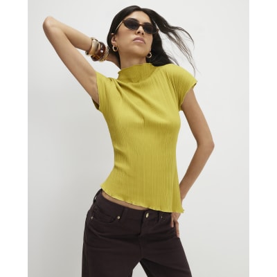 Cotton Blend Textured High Neck Top