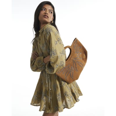 Cotton Floral Embroidered Shirt Dress