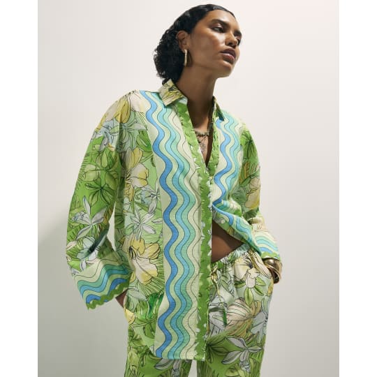 River Island Green Cotton Tropicana Beach Shirt