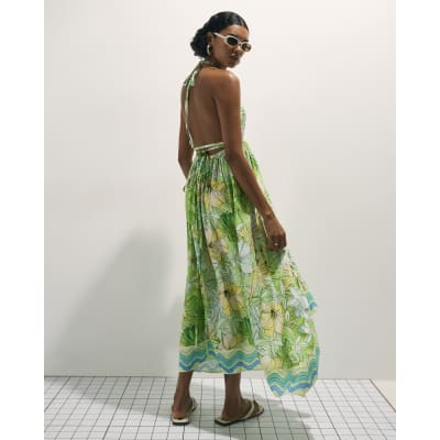 Cotton Tropicana Plunge Maxi Dress