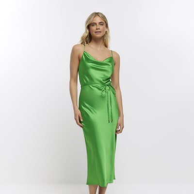 Green cowl neck slip dress River Island