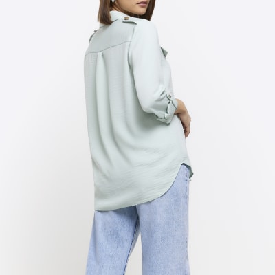 Green crepe utility pocket shirt River Island