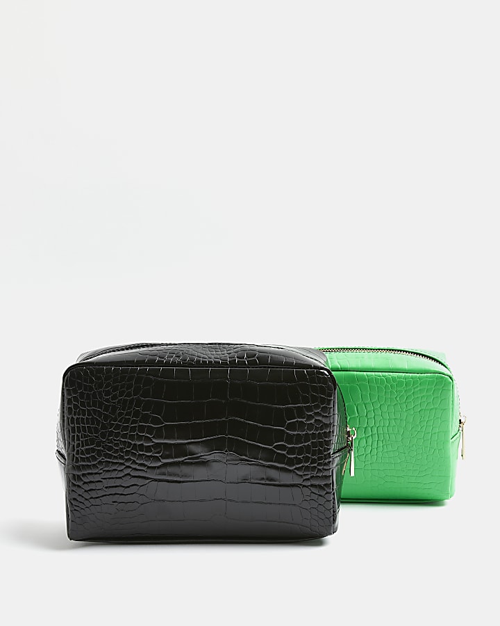 Green croc embossed makeup bag bundle